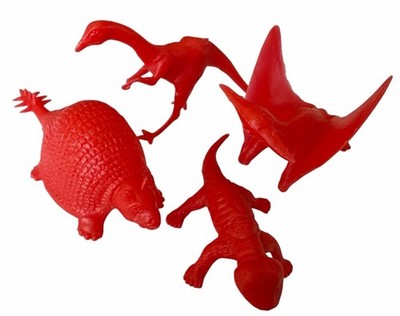 LOT (4) Vintage MPC Nabisco Marx RED Plastic Prehistoric Animal Dinosaur Figures