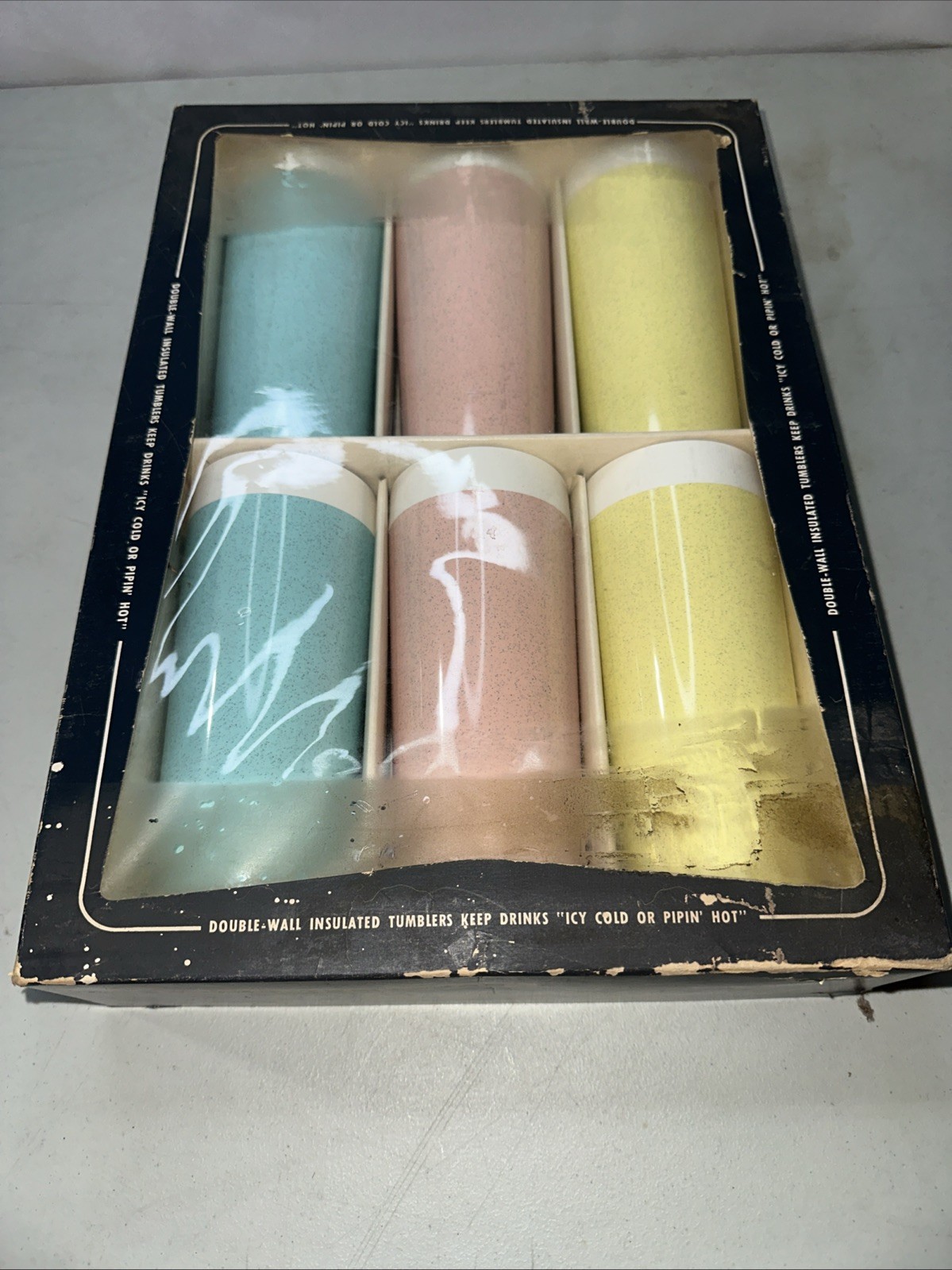 MCM Vintage Pastel Insulated Tumblers Thermo-Serv Set Of 6 12oz Original Box