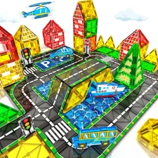 Magnetic Tiles Road Set with Car Magnet Building Tile Toys for Kids Ages 3-5 ...
