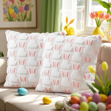 Easter Pillow Covers 18X18 Set of 2, Soft Plush Faux Fur with 3D Bunny Design, E