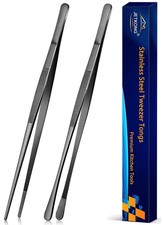 2 Pcs 12-Inch Kitchen Tweezers Tongs with Precision Serrated Tips Stainless Ste