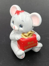 Russ Berrie & Co. Ceramic Christmas Mouse w/Present "Merry Christmouse" Figurine