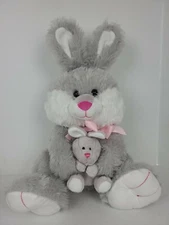 21” Hugfun International Gray Huggable Stuffed Easter Bunny with Baby Bunny EUC
