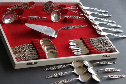 29 pieces / set=12 people 835 silver rose cutlery 