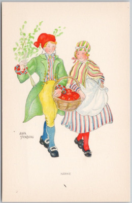 Aina Stenberg Artist Narke Sweden Costume Apples Unused Postcard D99