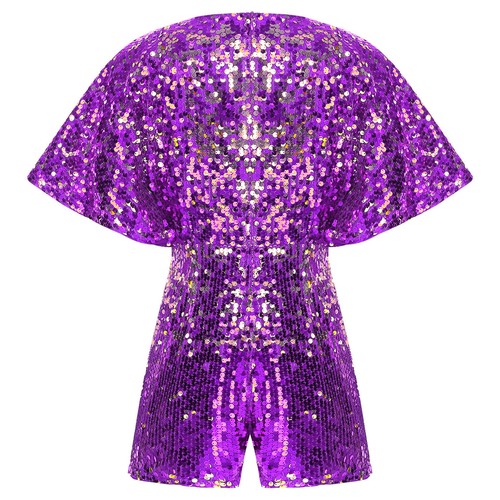 Kid Girl V Neck Sparkly Sequin Romper Ruffled Shorts Jumpsuit One Piece Outfit - Picture 19 of 98