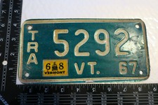 1967 67 1968 68 VERMONT VT TRAILER TRL LICENSE PLATE TAG # 5292