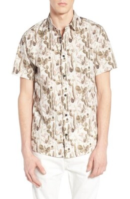 Globe Brand Desert Bloom Cacti Beige Short Sleeve Shirt Men's MEDIUM NWT