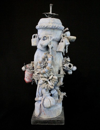 Art Africain - Superbe Fétiche de Protection Fon à Cadenas sur Socle - 43 Cms - Picture 1 of 17