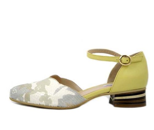 Scarpe Donna Ballerine Decolletè Aperte Pelle Giallo Tacco Basso Made in  Italy | eBay