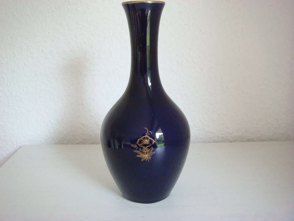 Limburg Echt Dom-Keramik Vase Kobaltblau / Goldbemalung Retro Vintage 60er - Bild 3 von 4