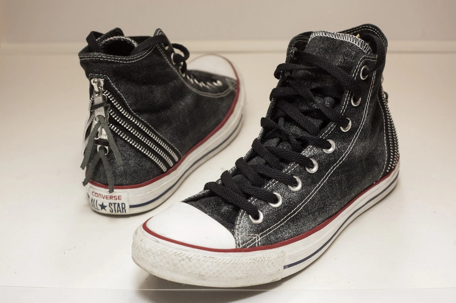 Converse US 11 nere denim cerniere sneaker moda donna