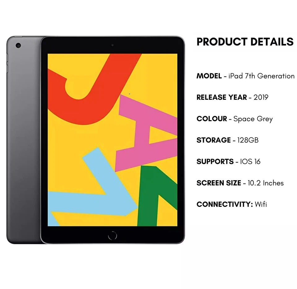 Apple iPad 7th Generation 10.2 Inch  WIFI 32GB - Space Grey Excellent Condition - Image 4 of 4