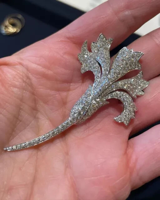 3Ct Round Cut Real Moissanite Women's Lily Flower Brooch 14K White Gold Plated