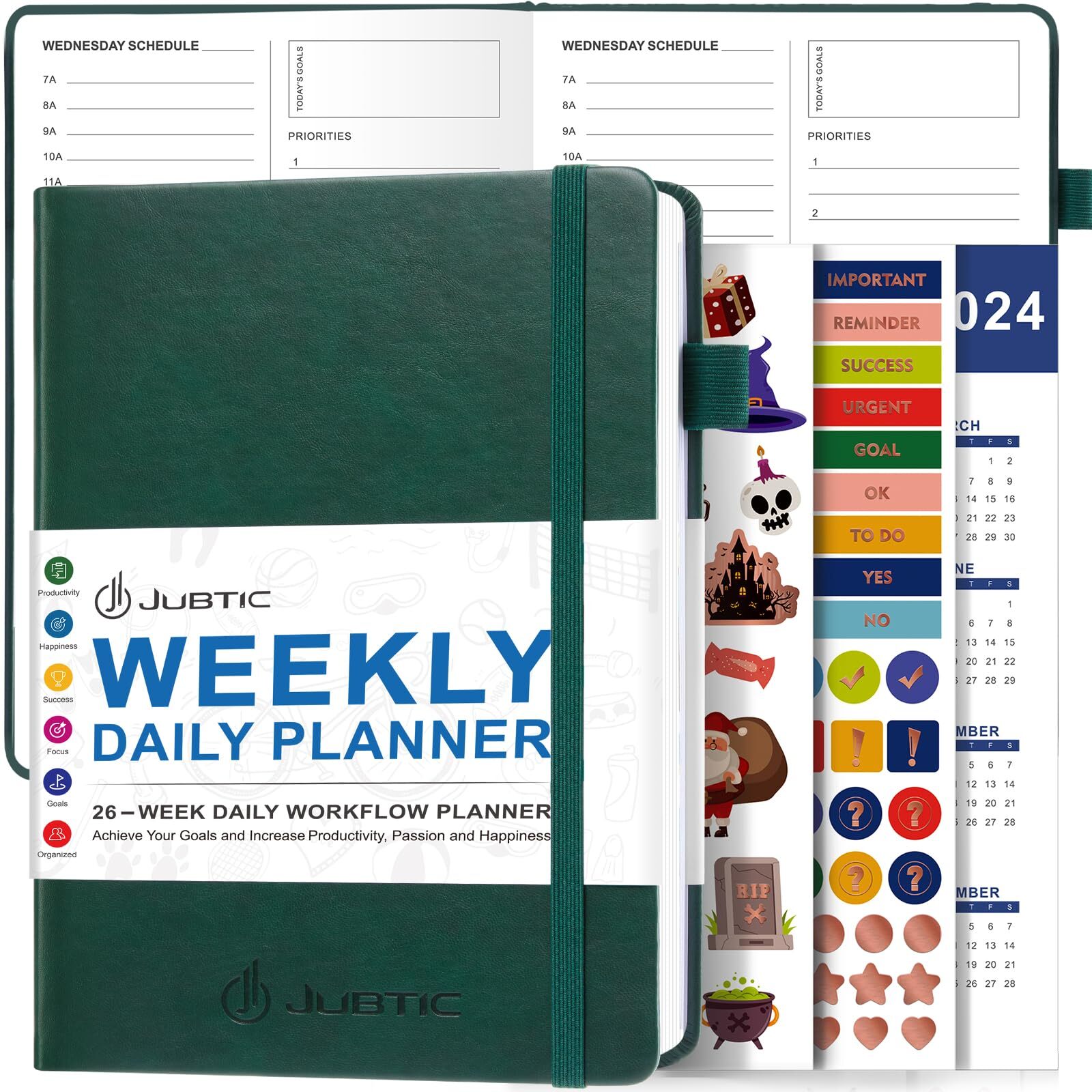 JUBTIC Hourly Daily Planner Undated 2024 Leather Weekly and Monthly Calendar ...