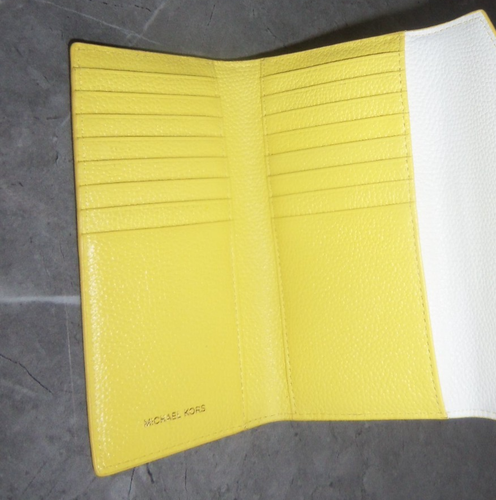 Michael Kors Money Pieces Slim Tri-Fold Envelope Wallet Optic White Neon Yellow - Picture 3 of 7