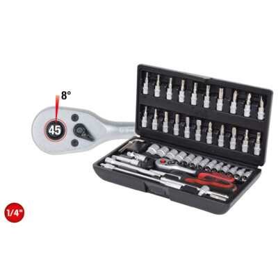 KS TOOLS 1/4'' Steckschlüssel-Satz 48-tlg Knarrenkasten Ratschen + Taschenlampe