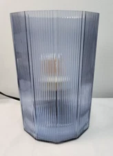Ikea MIKROKLIN Table Lamp Glass Blue 9" W/ LED Bulb E12 GEOMETRIC light