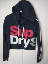 Superdry Sport Womens US Sz 4 Overhead Pullover Blue Hoodie Cropped Sweatshirt