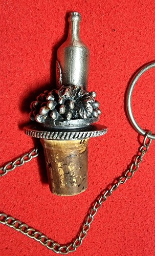 Vintage Pewter Wine Bottle Cork with Grape Design Stopper and Chain Loop - Picture 3 of 10
