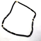 Black Beaded Necklace Statement Piece Costume Jewelry Vintage Rhinestone
