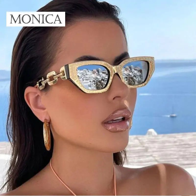 Vintage Cat Eye Sunglasses - Metal Chain Sun Glasses Women Fashion Eyewear 1pc-image