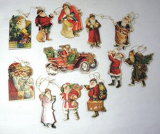Merrimack 12 Victorian Santa Claus Cardboard Ornaments Double Sided VTG Lot