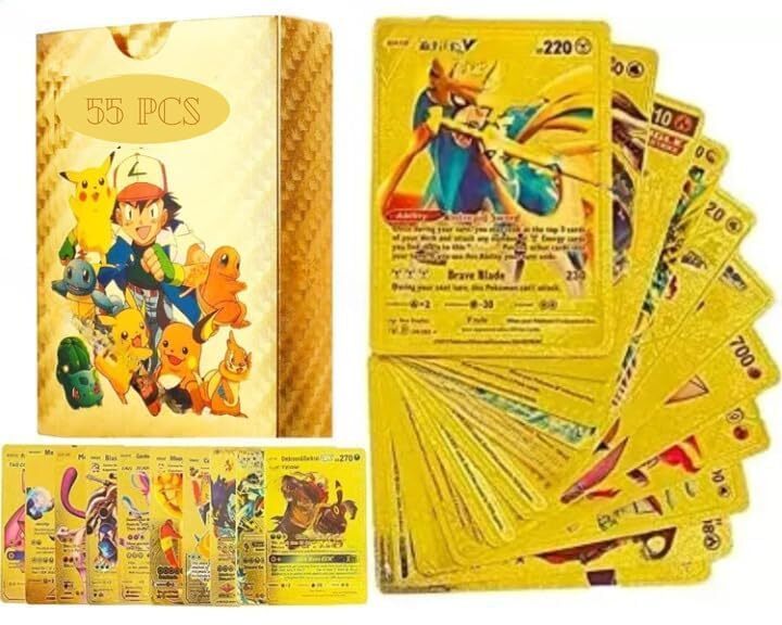 Poke mon Cards Playing l 55 PCS Poke Cards Booster Box Real Foil