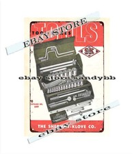 Bar Club 1949 Sherman Klove caja de herramientas comerciantes carpintero fontanero metal letrero de hojalata