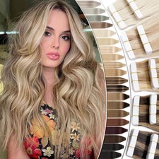 CLEARANCE Tape In 100 Remy Human Hair Extensions Invisible Skin Weft Highlight