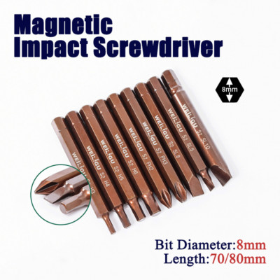 Alloy S2 Magnetic Impact Screwdriver 8mm Shank Cross/Slotted/Hexagon/Extractor