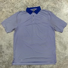 FootJoy Polo Shirt Mens Large Blue White Stripe Contrast Collar Golf Performance
