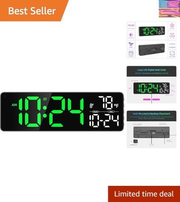 Large LED Digital Wall Clock with Date, Temperature, Auto-Brightness, Auto-DS...
