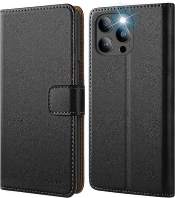 HOOMIL iPhone 13 Pro Wallet Case Premium PU Leder Flip Cover Schwarz
