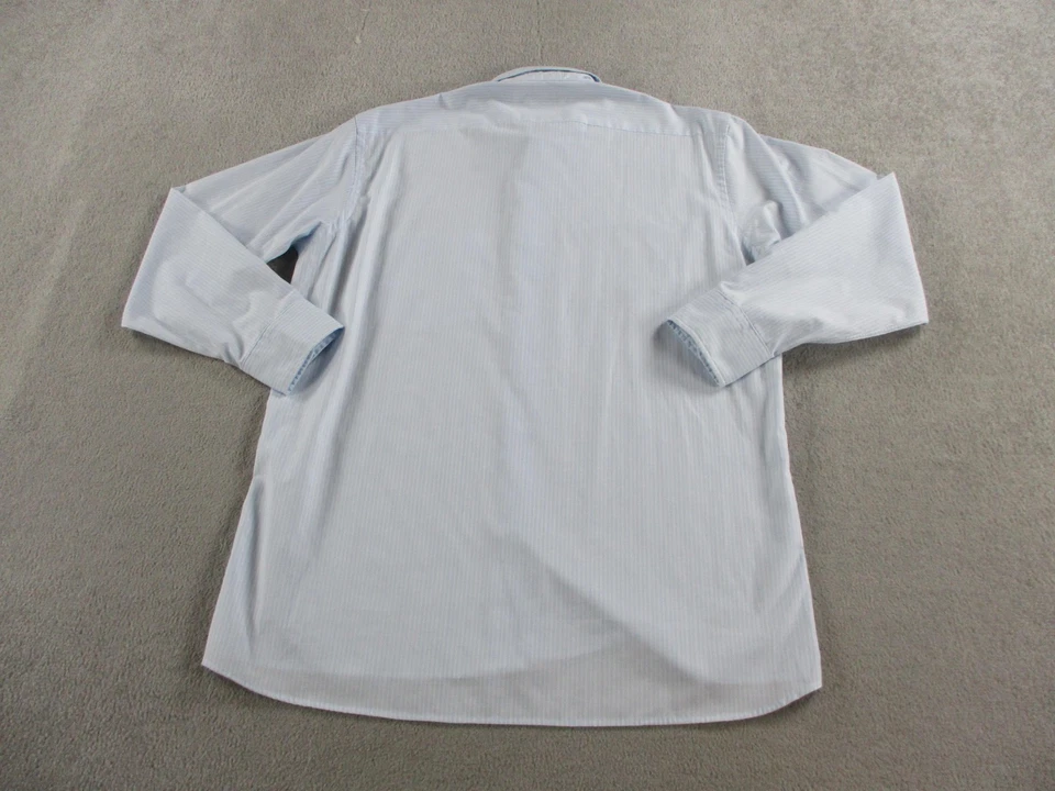 Camisa Christian Dior Para Hombres 16 32-33 Azul Claro Rayas Con Botones Hecha en EE. UU. Bolsillo Foto 3 de 4