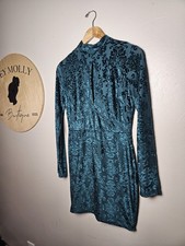 Fashion Nova Women’s Medium Teal Velvet Bodycon Dress Long Sleeve High Neck