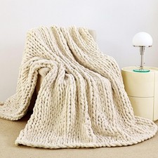 Chunky Knit Blanket Throw 51"x63", 100 Hand Knit Chenille Throw Blanket for ...