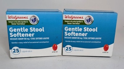 Walgreens Gentle Stool Softener 25 Count Liquid Gels Laxative Lot Of Two