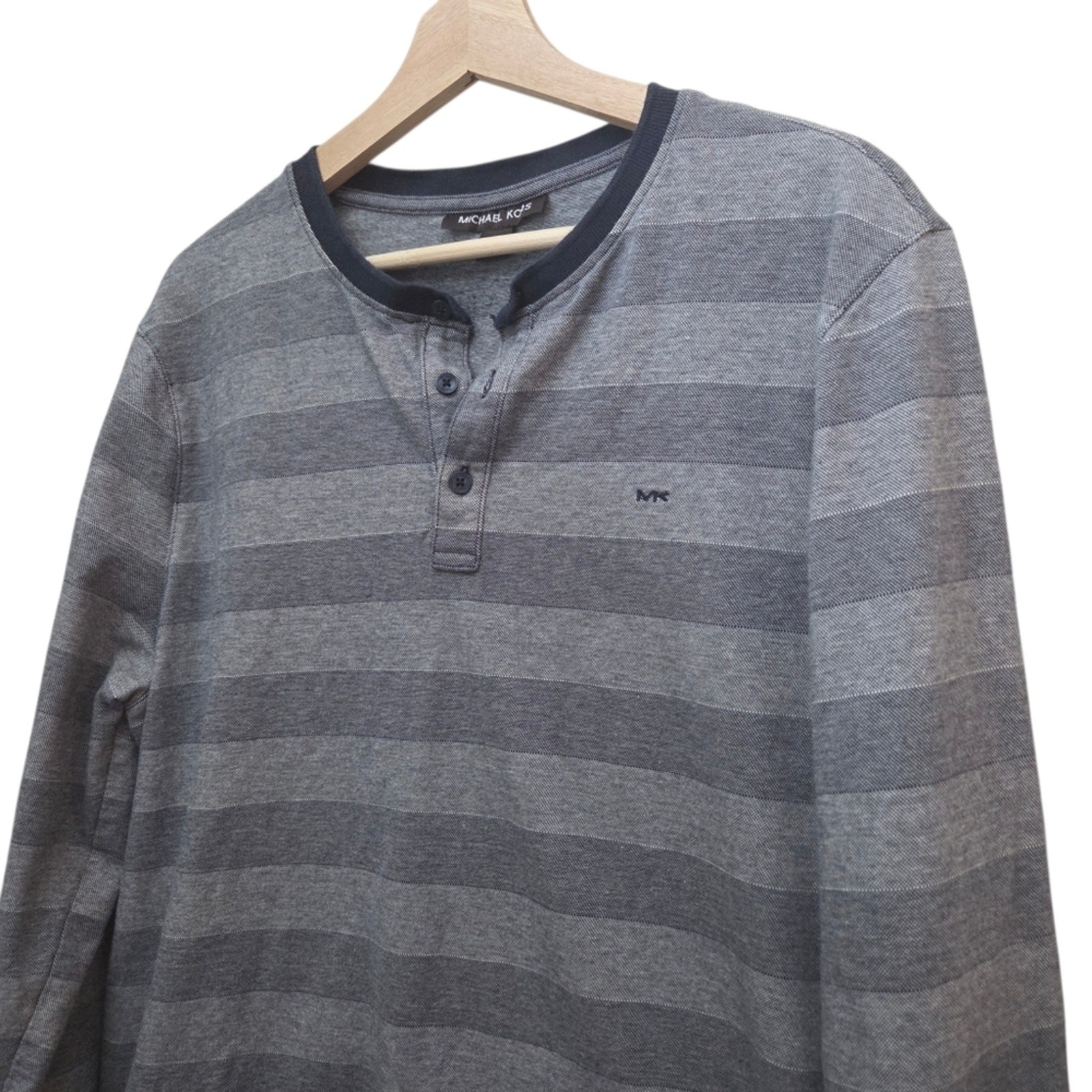 Michael Kors XL Striped Long Sleeve Button Rugby Polo Henley Shirt Gray image 3