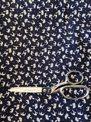 7  & 3/4 Yds India Elephants Mary Fons Cotton Fabric Navy & White