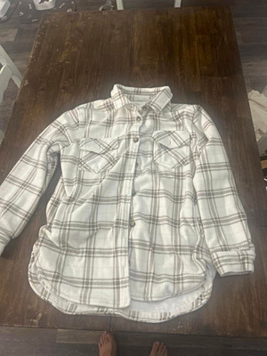 Thread & Supply Women s Plaid Fleece Button-Up Shirt Jacket Relaxed Fit L
