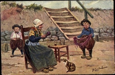 Artist Postcard Gerstenhauer, J. G., Old Woman in Costume and a Boy... - 10351524