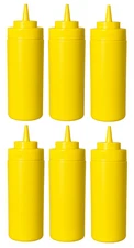 6 Pack Yellow 16oz Squeeze Bottles Wide Mouth Condiment Sauce Dressing Dispenser