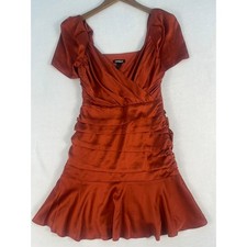 Express Dress 2P Orange Satin Ruched Puff Sleeve Mini Dress Y2K Cottage Romantic