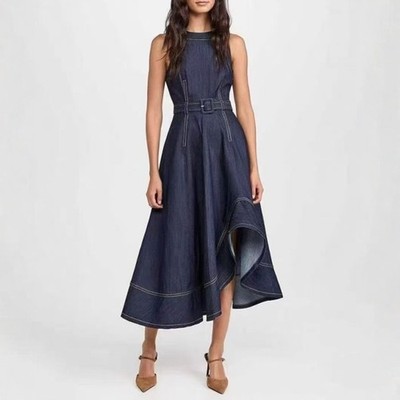 2026 Womens Cotton Round Neck Sleeveless Belt Dress