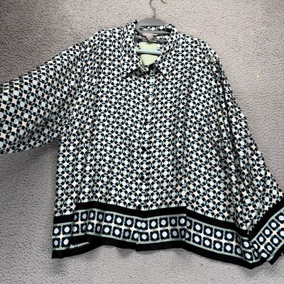 NWT H&M Geometric Womens XXL Multicolor Mod Eclectic Bell Sleeve Button Up