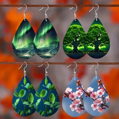 New Flower Plant Aurora Wooden Dangle Earrings Hook Water Drop Earrings Glass Ca