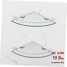 2 Ties Glass Corner Shelf with SUS 304 Stainless Steel Rail 2 PACK With Rail