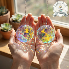 2pcs Round Crystal Sun Catcher Prism Rainbow Window Hanging Decor Set - NEW.