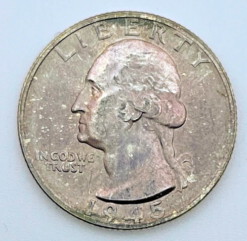 1945-S Washington Quarter 90% Silver AU Toned Toning Almost Uncirculated